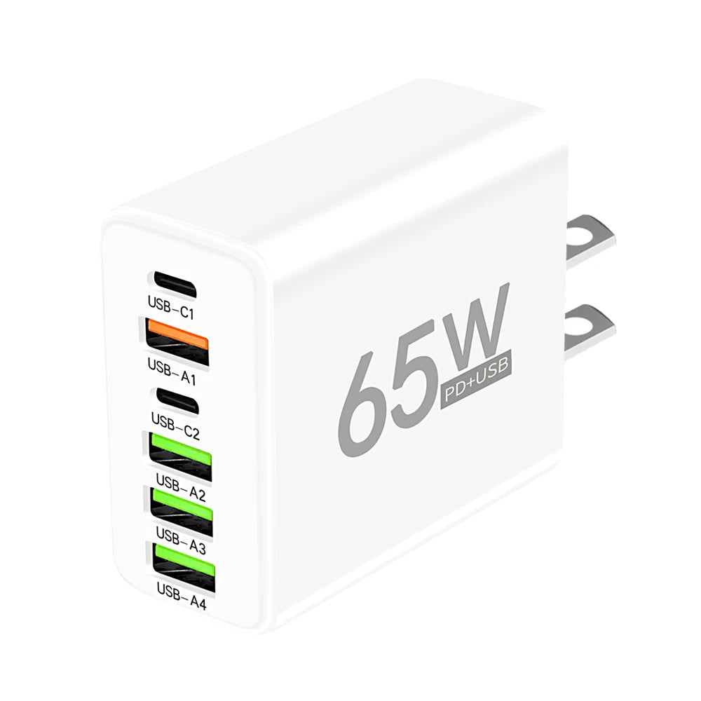 65W USB Phone Charger 6 Ports Type C Fast Charging QC3.0 for Iphone Samsung Xiaomi EU/US Plug Quick Charge Wall Chargers Adapter