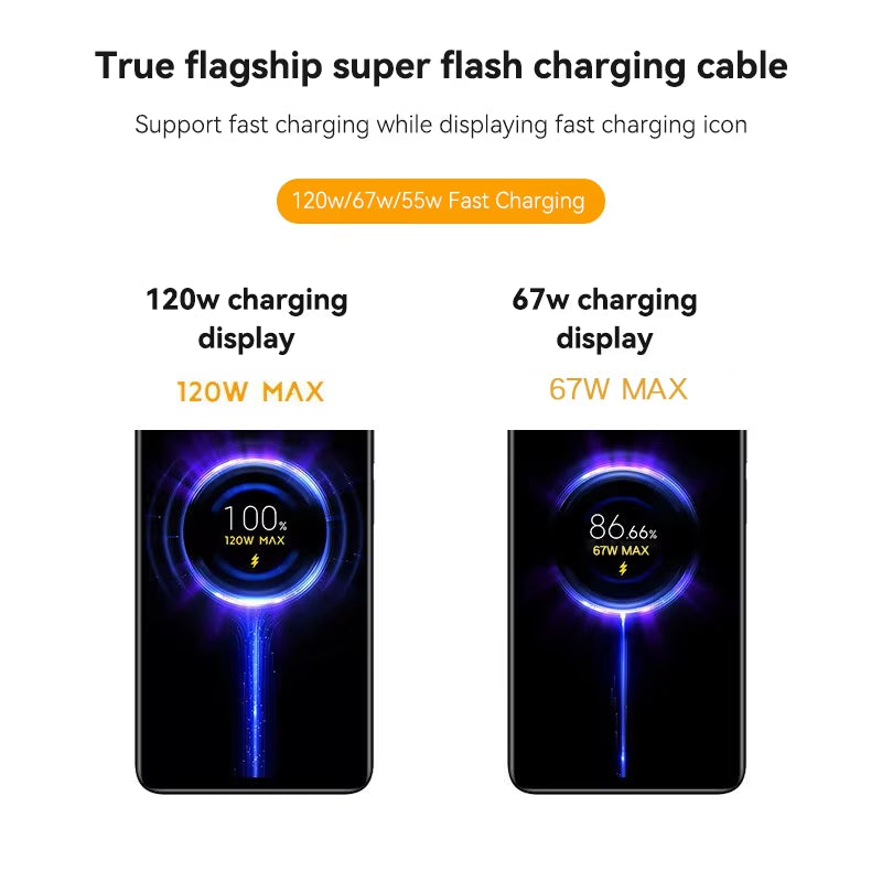 Original Usb Type C Cable 120W 67W Turbo Fast Charger Mi 15 14 13 12T Pro 12 11 Ultra Poco X6 X7 Redmi Note Black Shark 5