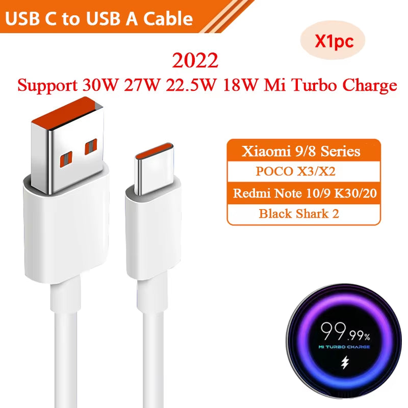 Original Usb Type C Cable 120W 67W Turbo Fast Charger Mi 15 14 13 12T Pro 12 11 Ultra Poco X6 X7 Redmi Note Black Shark 5