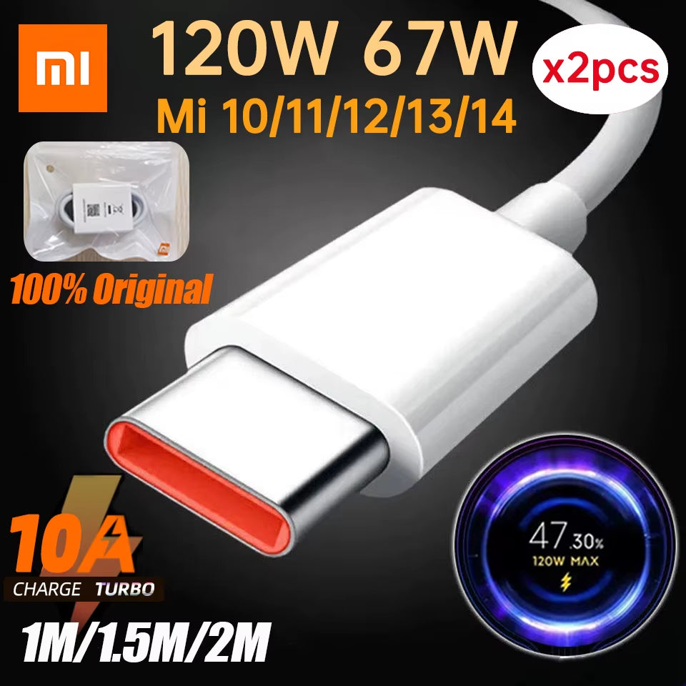 Original Usb Type C Cable 120W 67W Turbo Fast Charger Mi 15 14 13 12T Pro 12 11 Ultra Poco X6 X7 Redmi Note Black Shark 5