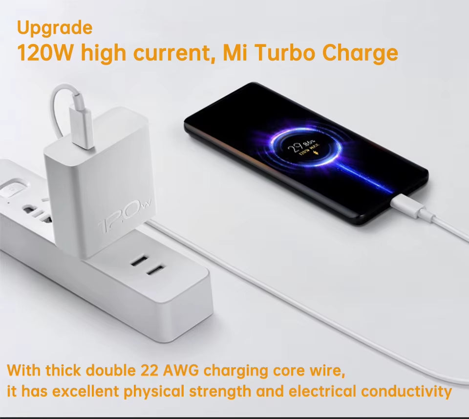Original Usb Type C Cable 120W 67W Turbo Fast Charger Mi 15 14 13 12T Pro 12 11 Ultra Poco X6 X7 Redmi Note Black Shark 5
