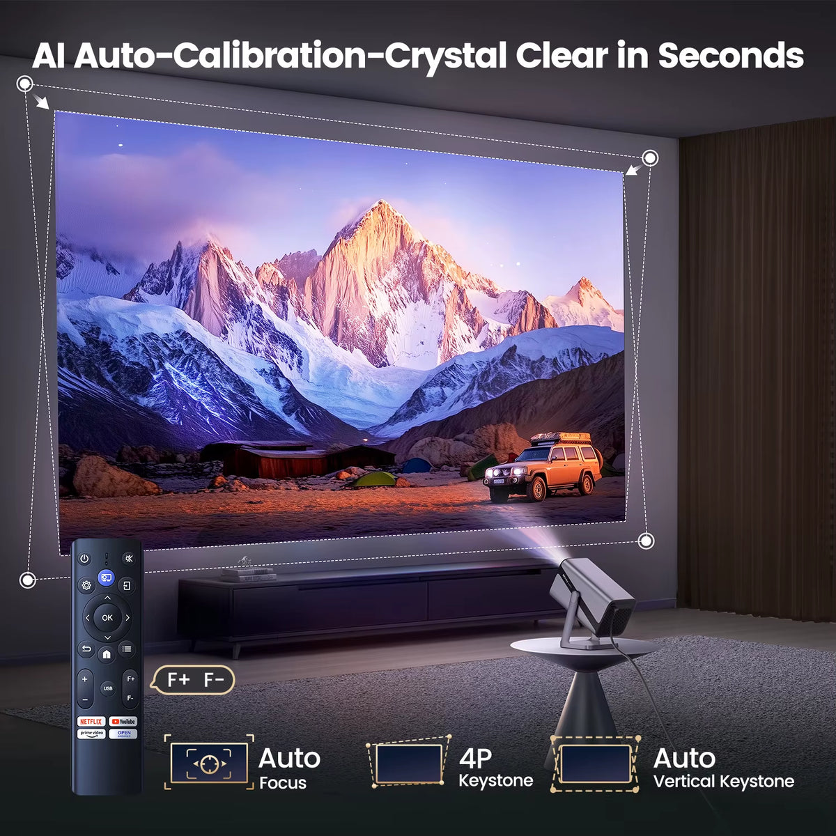 I 4K Projector Netflix Officially 800ANSI Native 1080P Auto Focus & Keystone 30000 Lumens BT5.2 WIFI6 Portable 360° Rotate