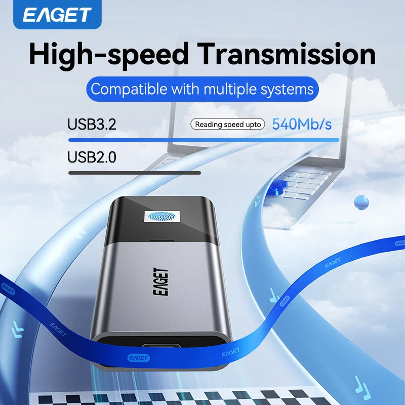 Fingerprint Encryption Portable SSD 1TB 2TB USB3.2 Type C Solid State Drive for PS5 PS4 Laptop Macbook External Hard Drive