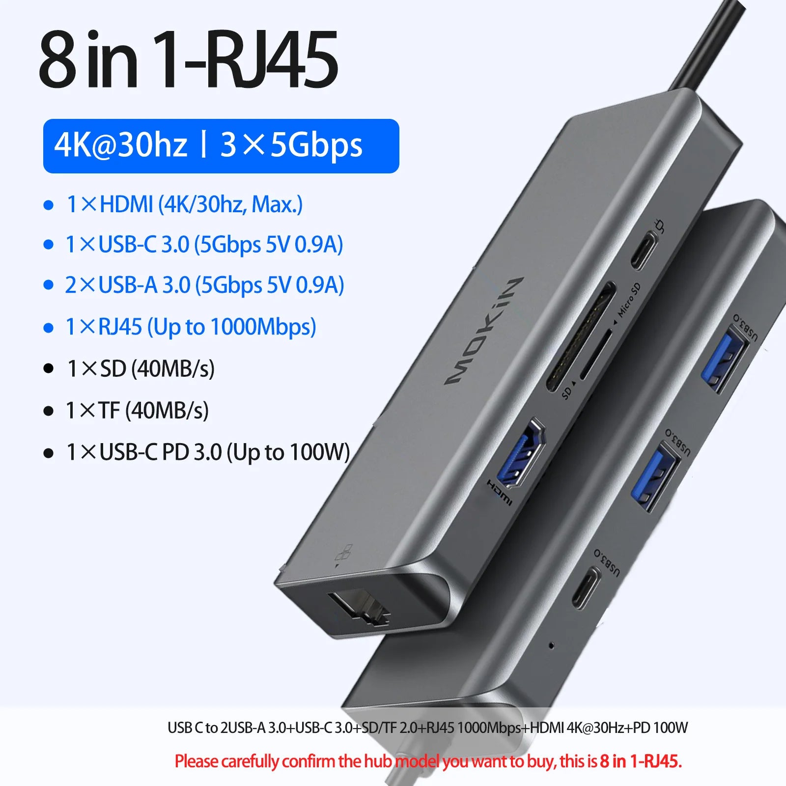 USB HUB to 4K HDMI Type C Hub Adapter Docking Station for Macbook Pro/Air USB 3.0 Sd/Micro SD PD 100W Laptop Accessories