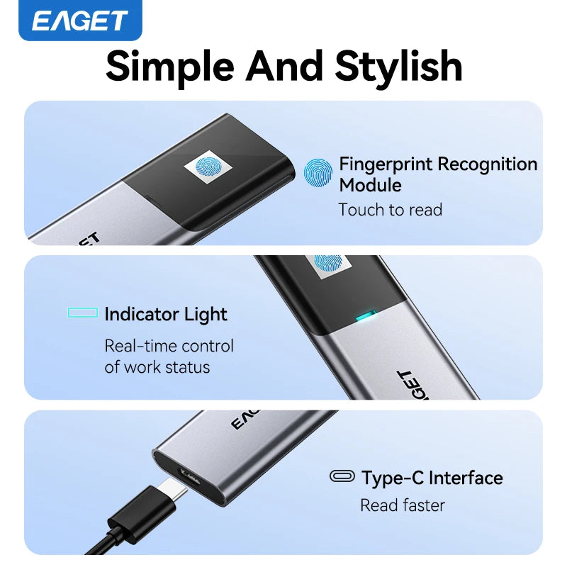 Fingerprint Encryption Portable SSD 1TB 2TB USB3.2 Type C Solid State Drive for PS5 PS4 Laptop Macbook External Hard Drive
