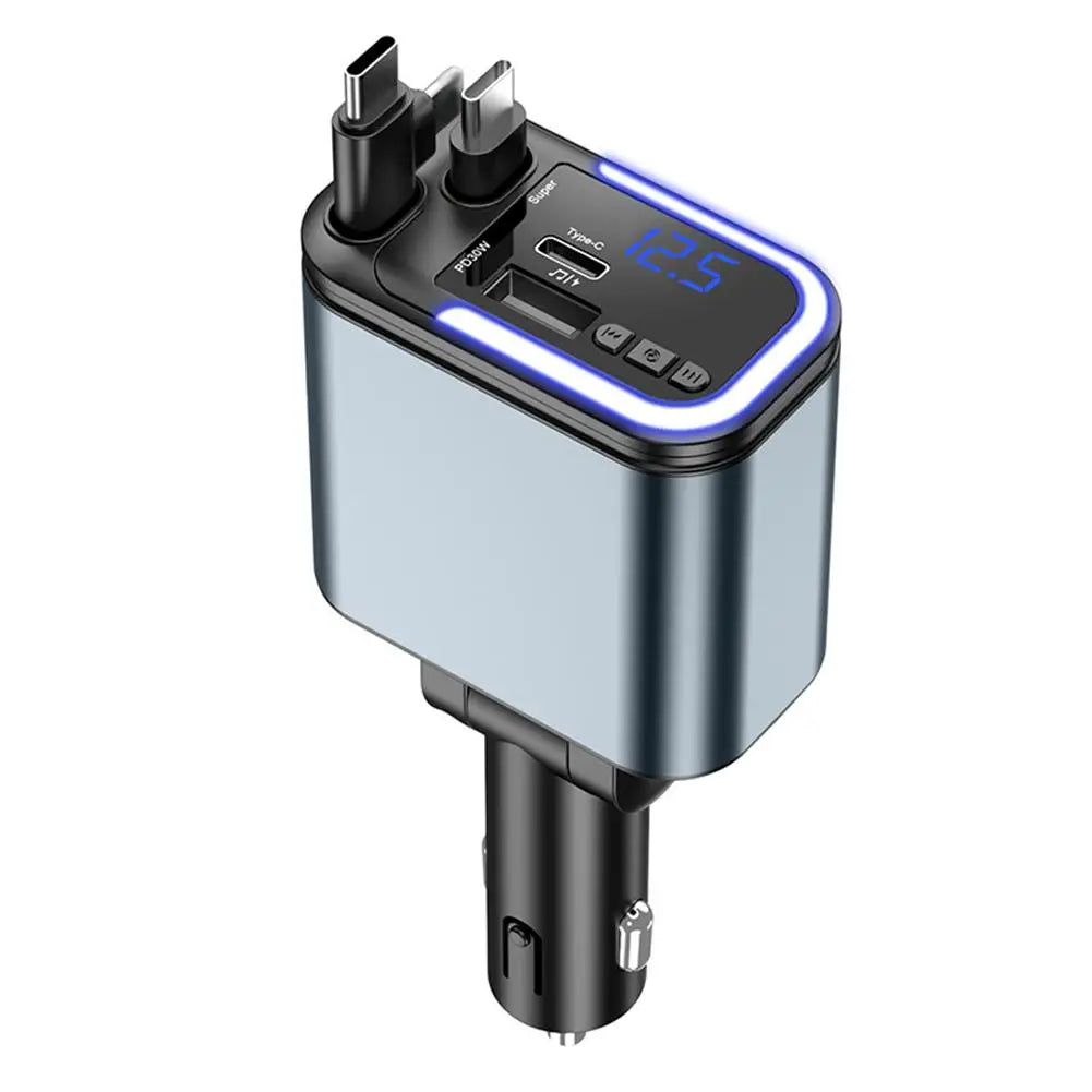 5 in 1 Retractable USB C Car Charger 180W Car Fast Charging Adapter with Atmosphere Lights for Iphone,Ipad,Android